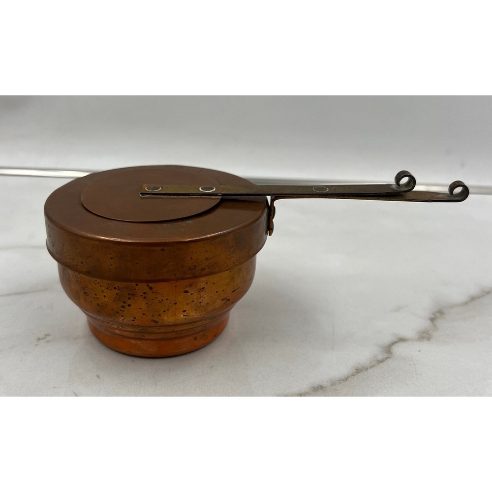 Vintage Copper Fondue Fuel Burner Alcohol Heater with Handle and Swivel Lid